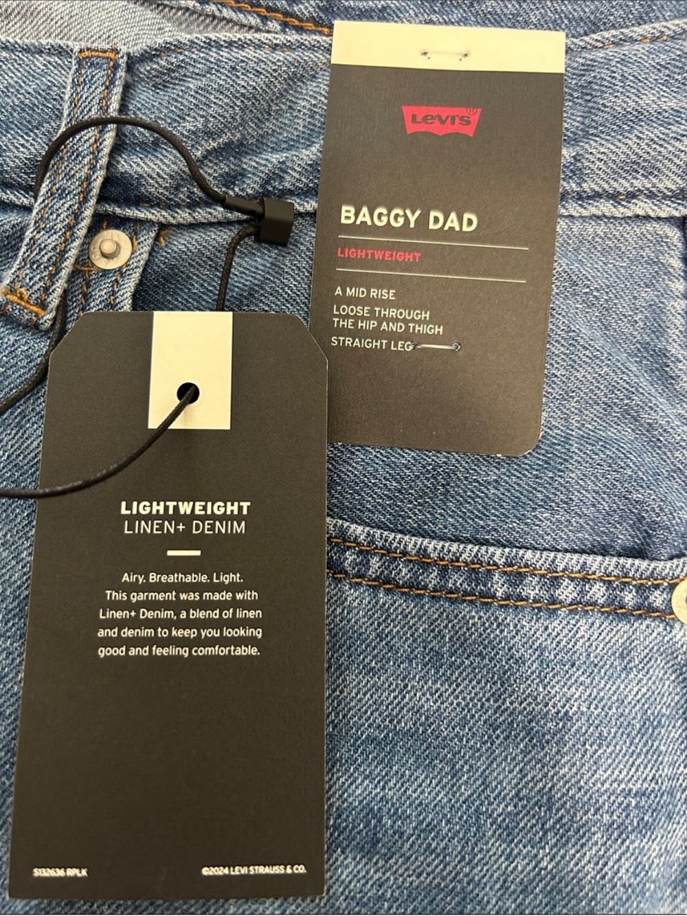 Levi's 28 x 30 Jeans Premium Baggy Dad Linen + Denim Lightweight Medium Wash NWT - Picture 10 of 15
